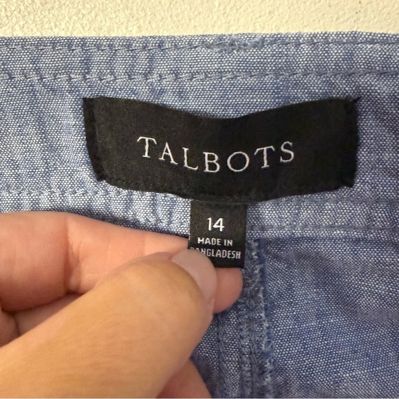 Talbots Chambray Button-Up Skirt Size 14 Cotton Front & Back Pockets - Picture 4 of 4